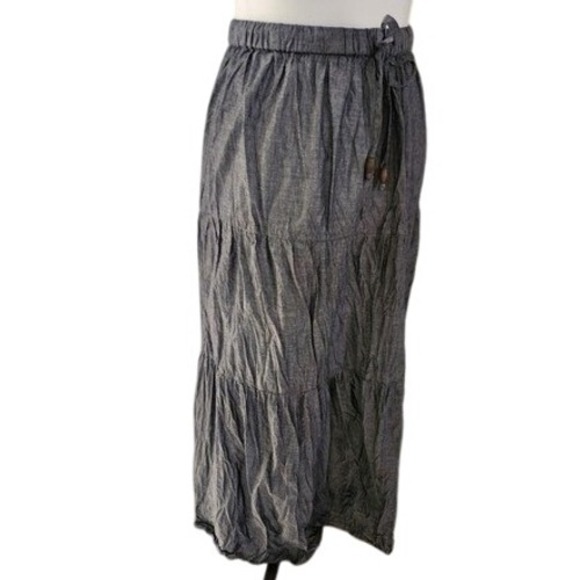 White Stag Tiered Maxi Skirt XL (16-18) Blue Denim Look Cotton Blend Elastic wst - Picture 1 of 8